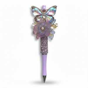 Butterfly Bloom, paarse bloemenpen met vlinder, cadeau voor haar