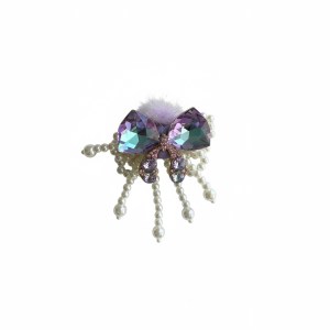 paarse strik kraal met pompon en parelstrikje, diy Fancy Bead, pen topper kraal