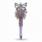 Butterfly Bloom, paarse bloemenpen met vlinder, cadeau voor haar