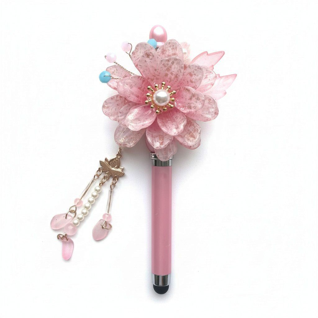 Bloemen pen roze, kralenpen, origineel cadeau voor haar