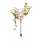 Goud met witte bloemen bloemenpen by Skattig