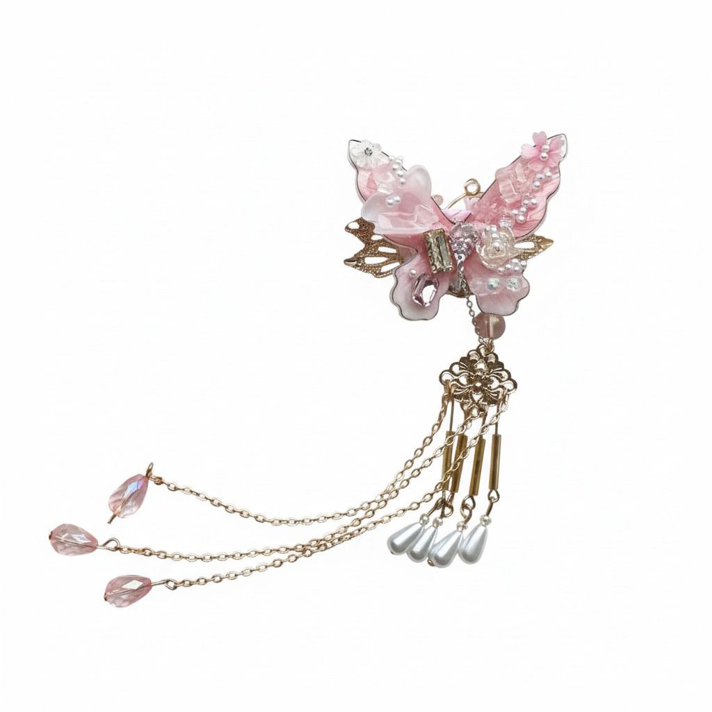 Roze vlinder kraal, pentopper kraal, fancy bead met hangers