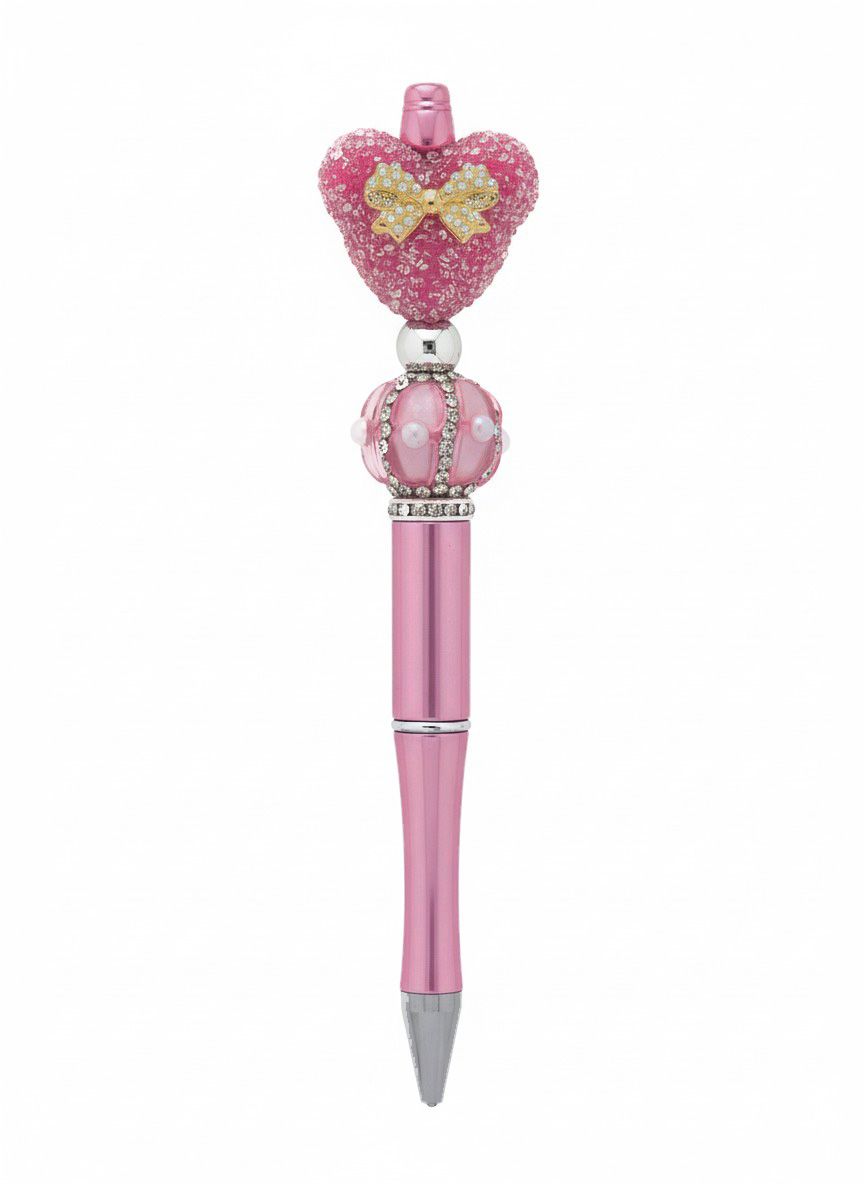roze Mickey kraal gecombineerd met de roze Rhinestone Parel kraal op pen